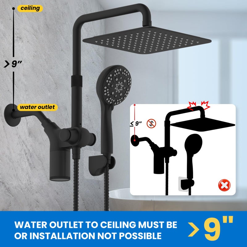 Ryamen Upgraded Dual Shower Heads Combo, 10 inch Filtered Shower Head with Handheld, 3-Way Rain Shower Head with Filters, 7 Settings Handheld Spray, High Pressure, Height Adjustable (Black) - Image 4