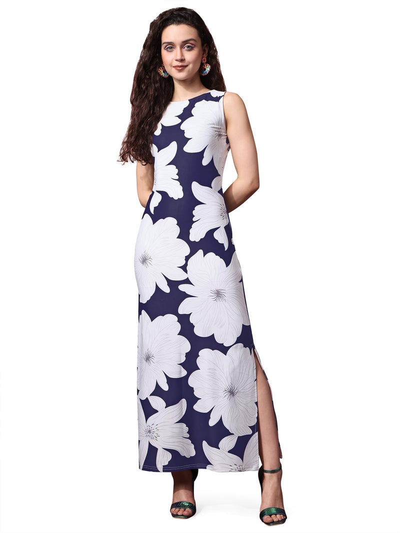 PURVAJA Women’s Bodycon Maxi Length Dress (Wini-107-Flax_Blue_Small) - Image 1