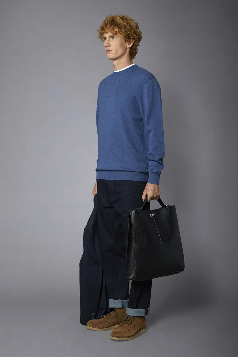 Doppelganger Men's roundneck wool and cotton sweater - Indigo