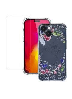 X-level iPhone 15 Case Transparent Mobile Phone Back Flowers Pattern Four Corner Shockproof Protective Camera Protection Funtion With 1 Screen Film Tempered Glass Cover Protector For Women Girl  - Image 1