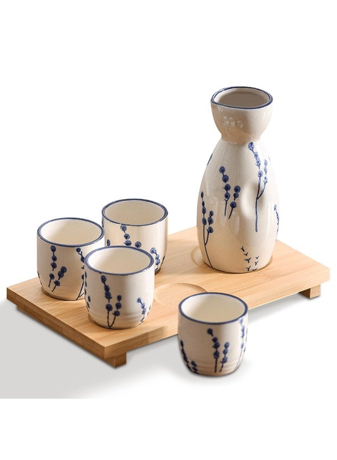 5-piece mug set, 14.5 x 5.5 cm ceramic mug set, including 1 bottle and 4 cups, suitable for home office 