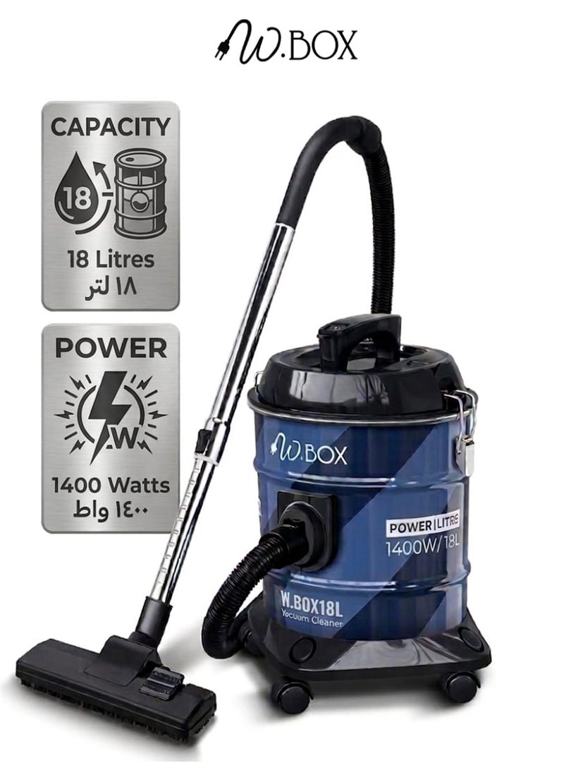 دبليو بوكس مكنسة كهربائية أسطوانية سعة ١٨ لترًا، ١٤٠٠ واط، أزرق وأسود | RM-DVC18A  لون أبيض كريمي كلاسيكي وأسود - Image 1