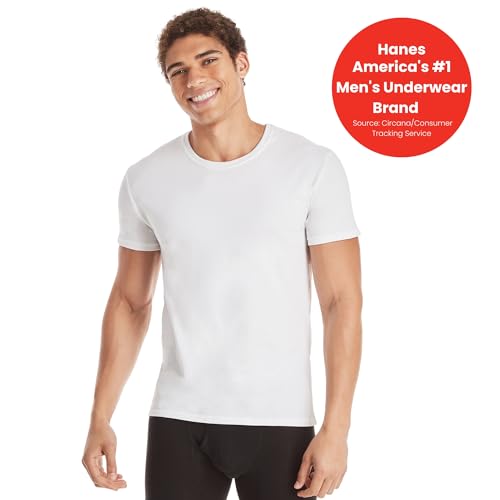 Hanes Comfort Fit Undershirt, Men’s Crewneck Stretch-Cotton T-Shirt, 4-Pack, White-4 Pack, Medium - Image 2