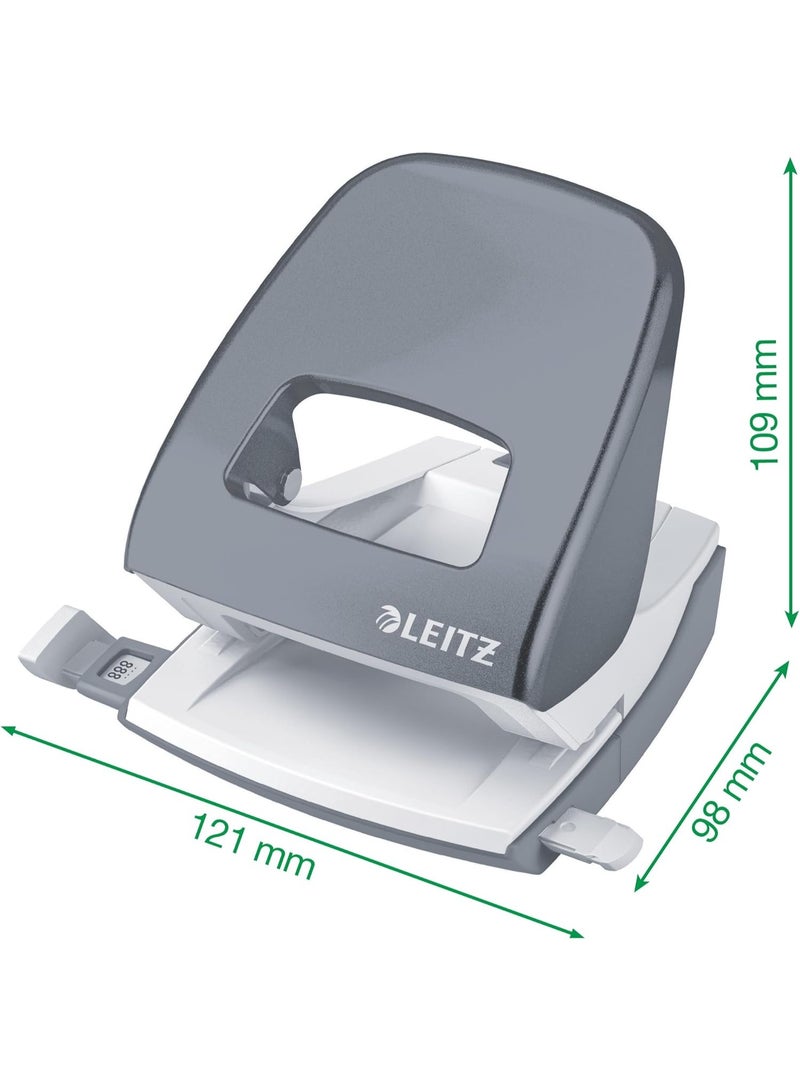 Leitz WOW Hole Punch | 30-Sheet Capacity | Metal Construction | Integrated Guide Bar with Format Markings | Black (50081095) - Image 2