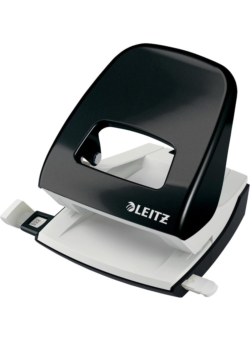 Leitz WOW Hole Punch | 30-Sheet Capacity | Metal Construction | Integrated Guide Bar with Format Markings | Black (50081095) - Image 1