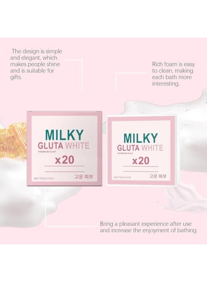 Milky Gluta White Soap, Goat Milk & Milk Extract, Korean Gentle Brightening Face & Body Soap, Deep Cleansing Exfoliating Bar for Smooth, Radiant Skin, 2-Pack - Image 2