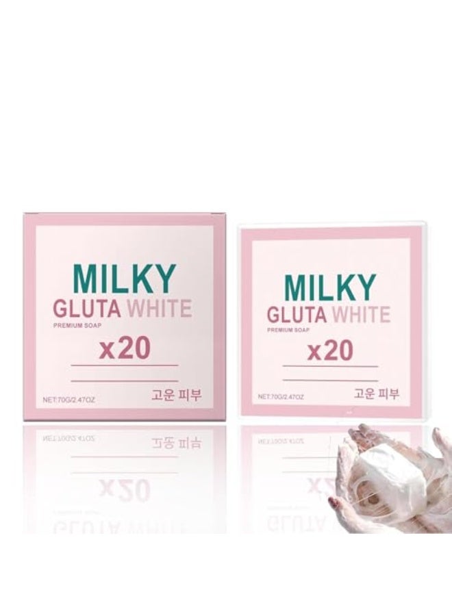 Milky Gluta White Soap, Goat Milk & Milk Extract, Korean Gentle Brightening Face & Body Soap, Deep Cleansing Exfoliating Bar for Smooth, Radiant Skin, 2-Pack - Image 1