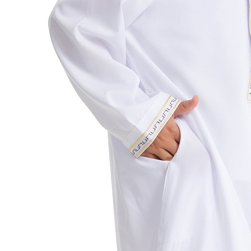 كُرتة عرقية للأولاد بأكمام طويلة وياقة مانداريان بلون سادة - Image 4