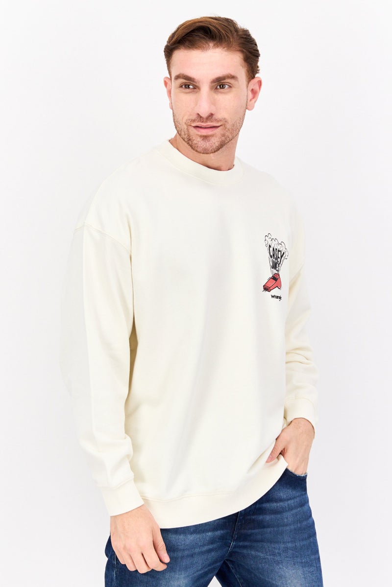 Wrangler Men Crew Neck Long Sleeve Graphic Print Sweatshirt, White - Image 1