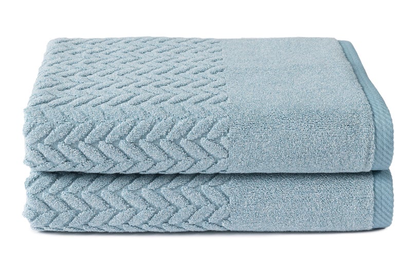 Texere 100 Organic Cotton Jacquard 650 GSM Premium Bath Towel Sets Extra Absorbent Quick Dry and Plush Cable Smoke Blue 2 Bath Towels