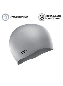 TYR Wrinkle Free Silicone Swim Cap For Men & Women (Silver,One Size)  - Image 2