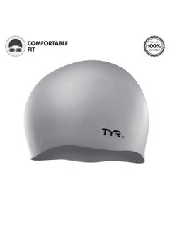 TYR Wrinkle Free Silicone Swim Cap For Men & Women (Silver,One Size)  - Image 3