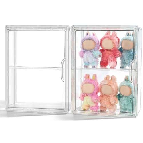 HASTHIP® PET Display Box for 4'' Collectible Figures, Double Layer Display Closet with Door, Desk /Wall Clear Sealed Display Stand with Flexible Shelf, 27x14x36cm - Image 1