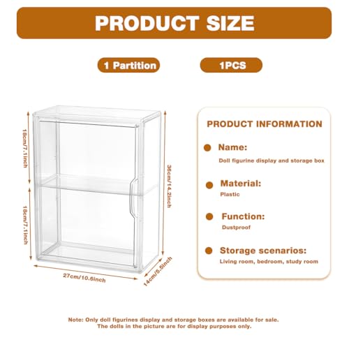 HASTHIP® PET Display Box for 4'' Collectible Figures, Double Layer Display Closet with Door, Desk /Wall Clear Sealed Display Stand with Flexible Shelf, 27x14x36cm - Image 2