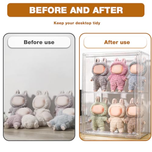 HASTHIP® PET Display Box for 4'' Collectible Figures, Double Layer Display Closet with Door, Desk /Wall Clear Sealed Display Stand with Flexible Shelf, 27x14x36cm - Image 5