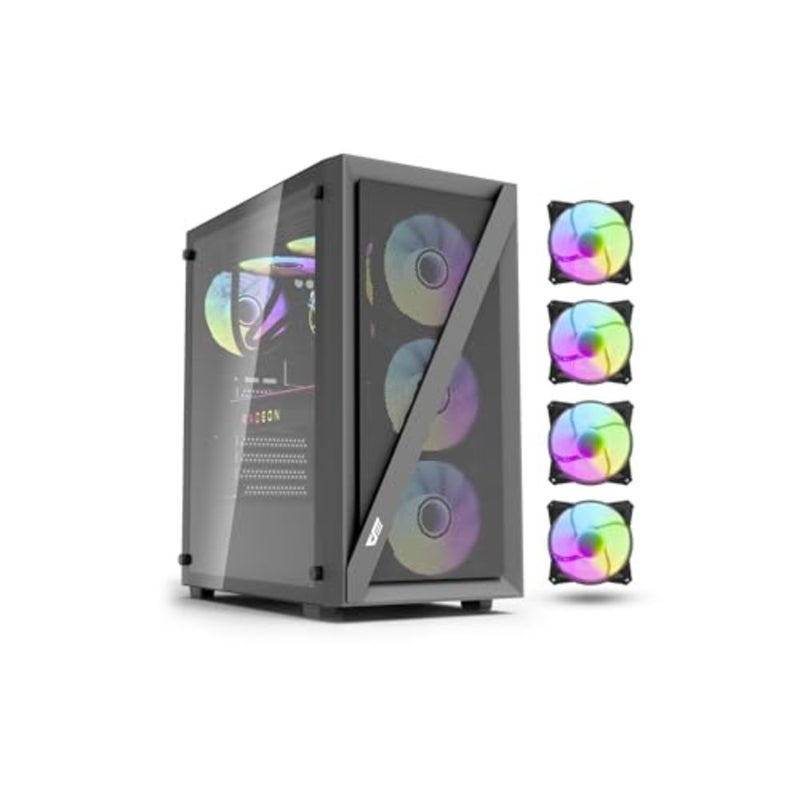 حافظة كمبيوتر ألعاب لـ ATX/M-ATX/ITX، زجاج مقسى، أسود، تتضمن مراوح ARGB مقاس 4 × 120 مم، وتدعم المبرد مقاس 360 مم ومراوح تصل إلى 8 × 120 مم، و3 فتحات SSD، و7 فتحات PCIe - Image 1