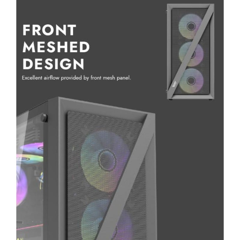 حافظة كمبيوتر ألعاب لـ ATX/M-ATX/ITX، زجاج مقسى، أسود، تتضمن مراوح ARGB مقاس 4 × 120 مم، وتدعم المبرد مقاس 360 مم ومراوح تصل إلى 8 × 120 مم، و3 فتحات SSD، و7 فتحات PCIe - Image 4