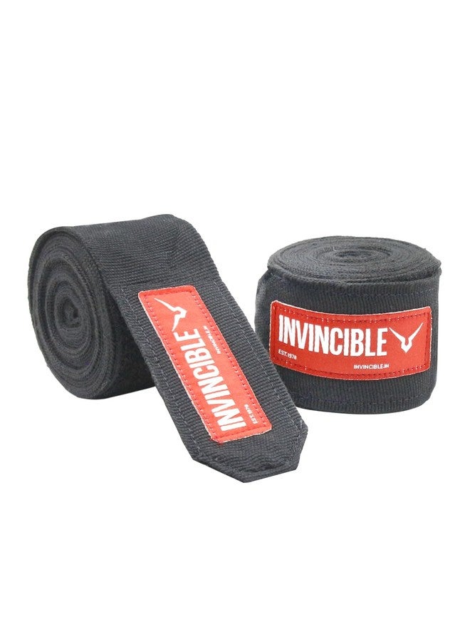 INVINCIBLE Mexican Style Semi-Stretch Nylon Hand Wraps (Black, 4.5 Meter) - Image 1