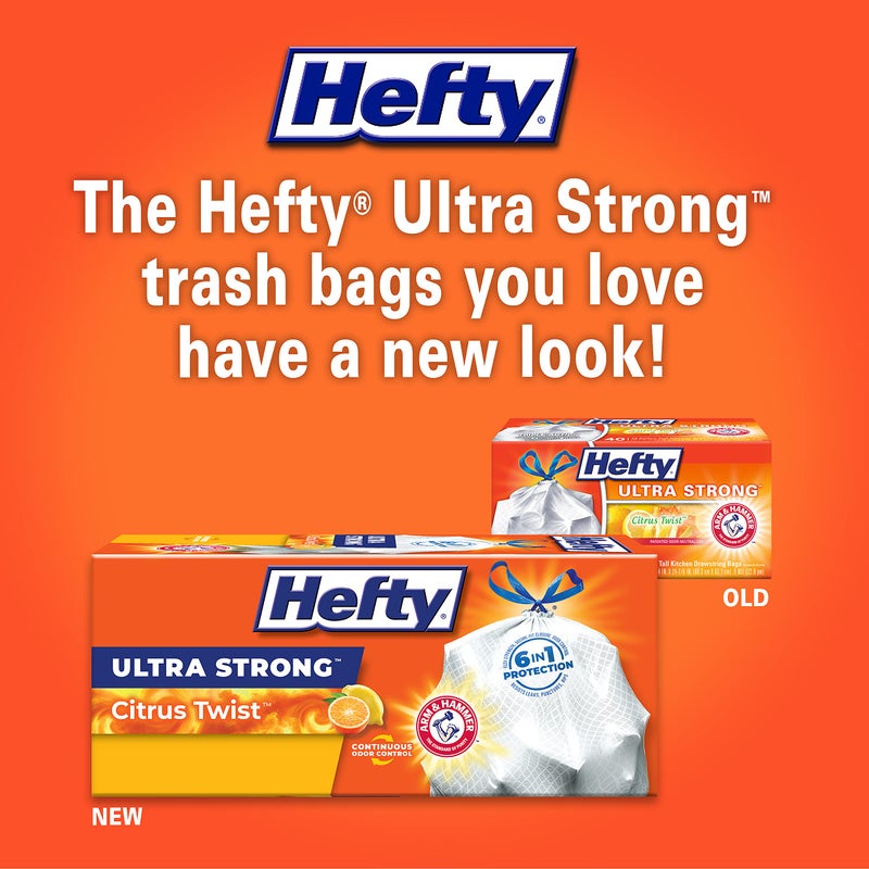 Hefty Ultra Strong Tall Kitchen Trash Bags, Citrus Twist Scent, 13 Gallon, 80 Count - Image 2