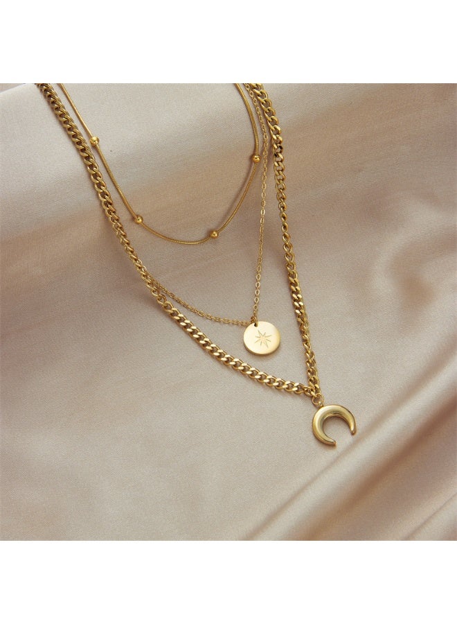 Ucanbe Fashionable Gold Double-Layer Hollow Circle Zinc Alloy Necklace – Elegant Lightweight Luxury Collarbone Chain for Women - Image 4