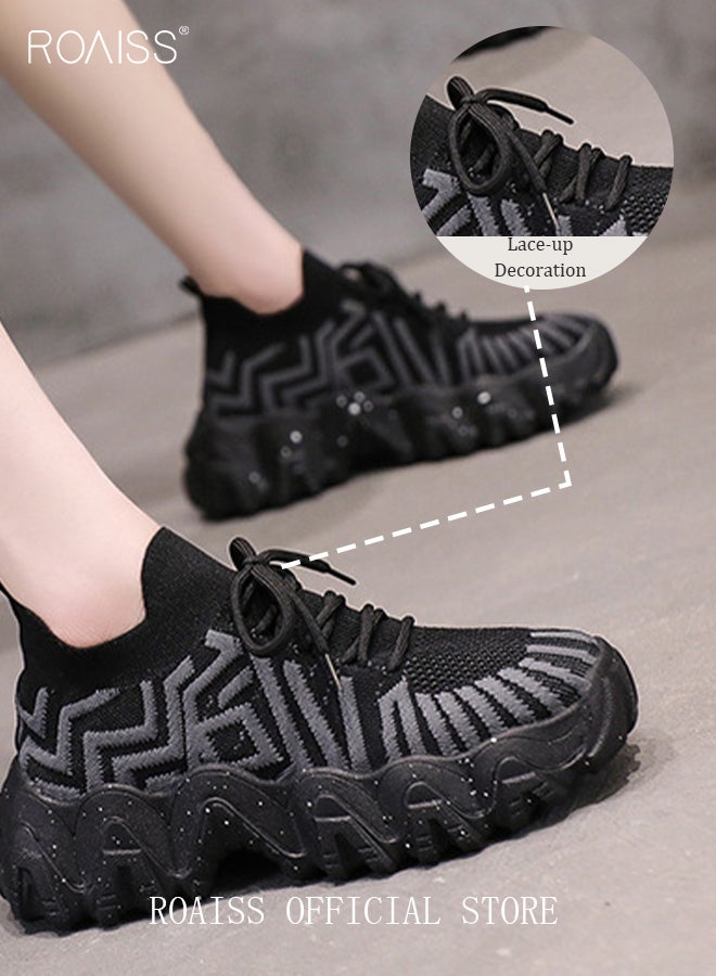 رويس حذية رياضية أنيقة للسيدات، أحذية رياضية متعددة الاستخدامات برقبة منخفضة وبطانة ناعمة، أحذية برباط غير قابلة للانزلاق بنعل سميك 5 سم، أحذية رياضية غير رسمية قابلة للتنفس للسيدات، مناسبة للارتداء اليومي والأنشطة الخارجية - Image 1