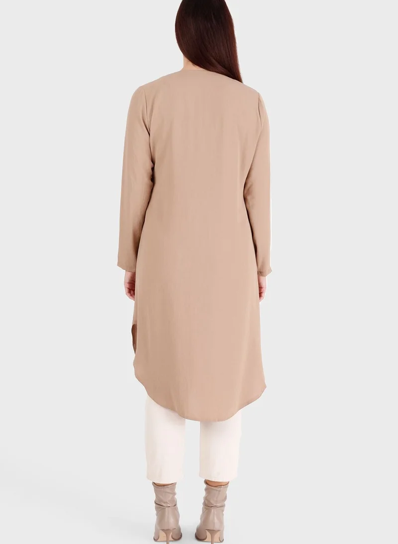 Modanisa Crew Neck Button Detail Tunic