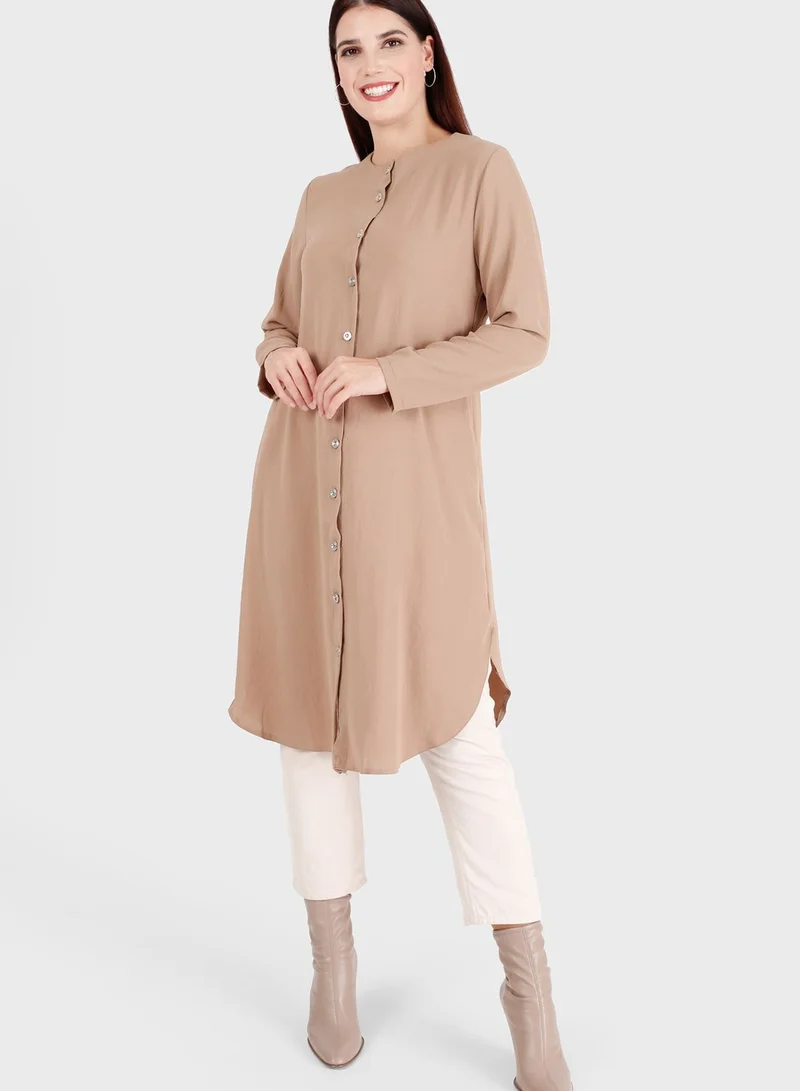 Modanisa Crew Neck Button Detail Tunic