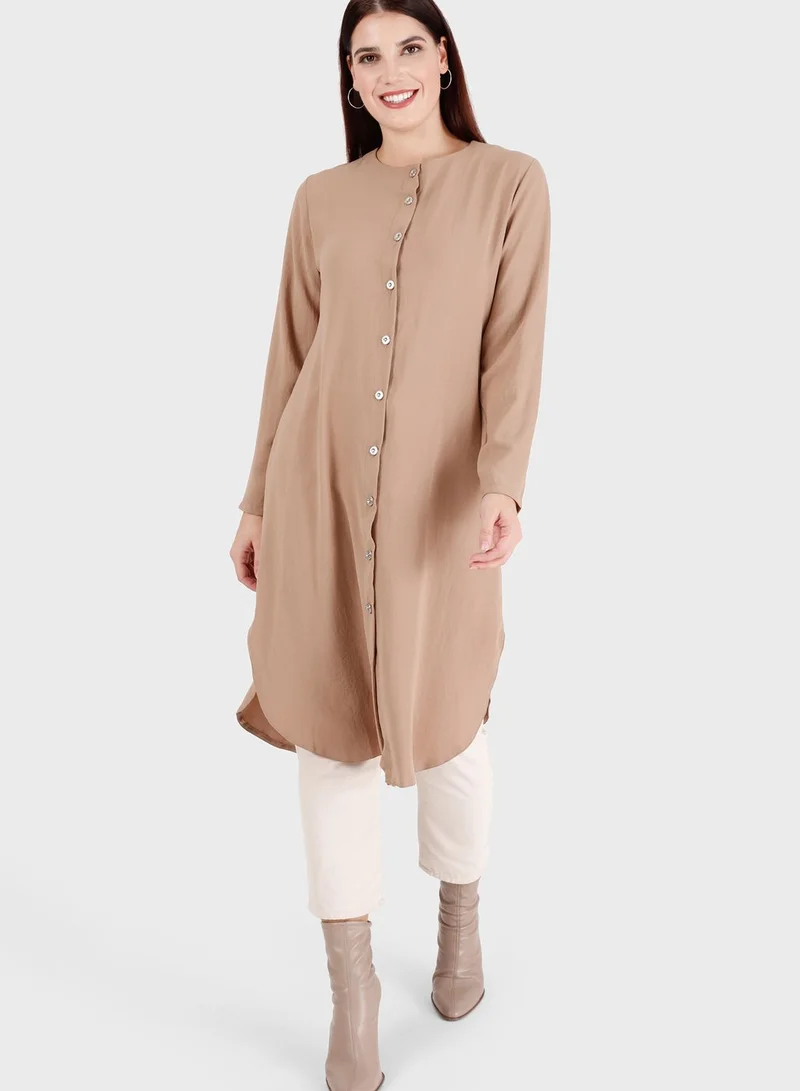 Modanisa Crew Neck Button Detail Tunic