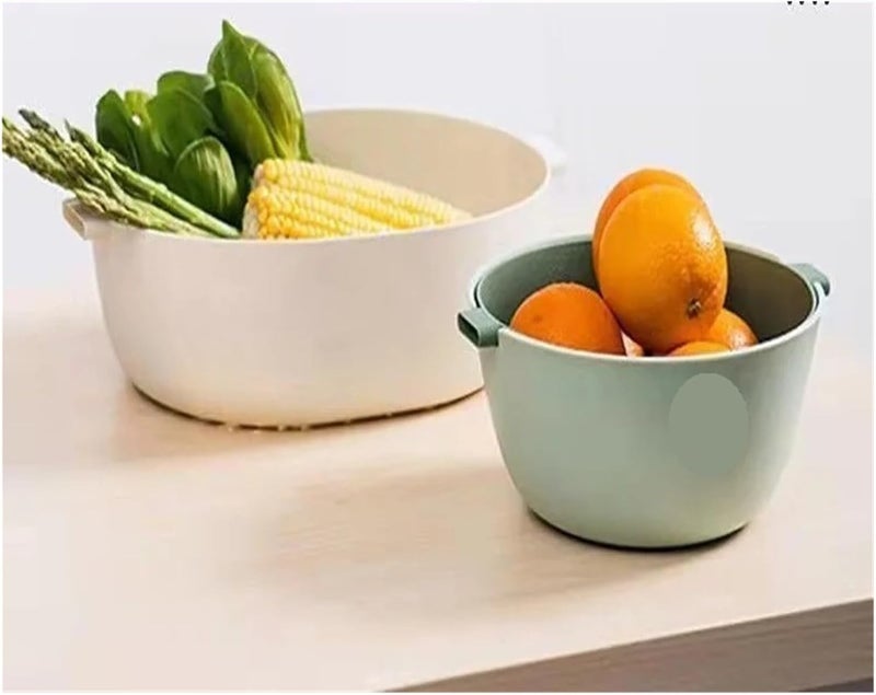 Double Layer Transparent Vegetable Basket With Drainage Household Kitchen Multi-function Fruit Washing Basin Water Filter(Pink-U Style) - Image 5