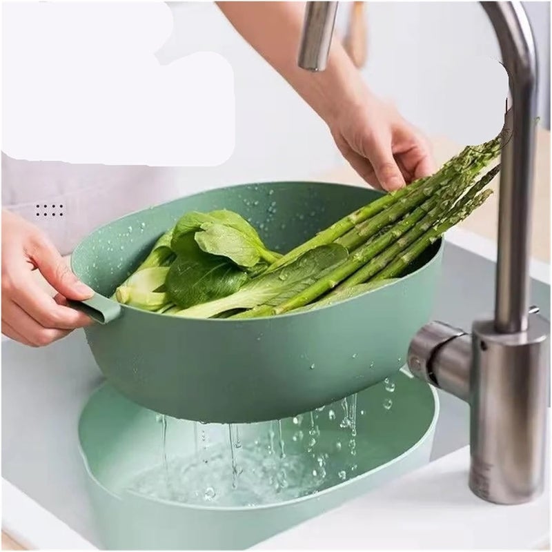 Double Layer Transparent Vegetable Basket With Drainage Household Kitchen Multi-function Fruit Washing Basin Water Filter(Pink-U Style) - Image 3