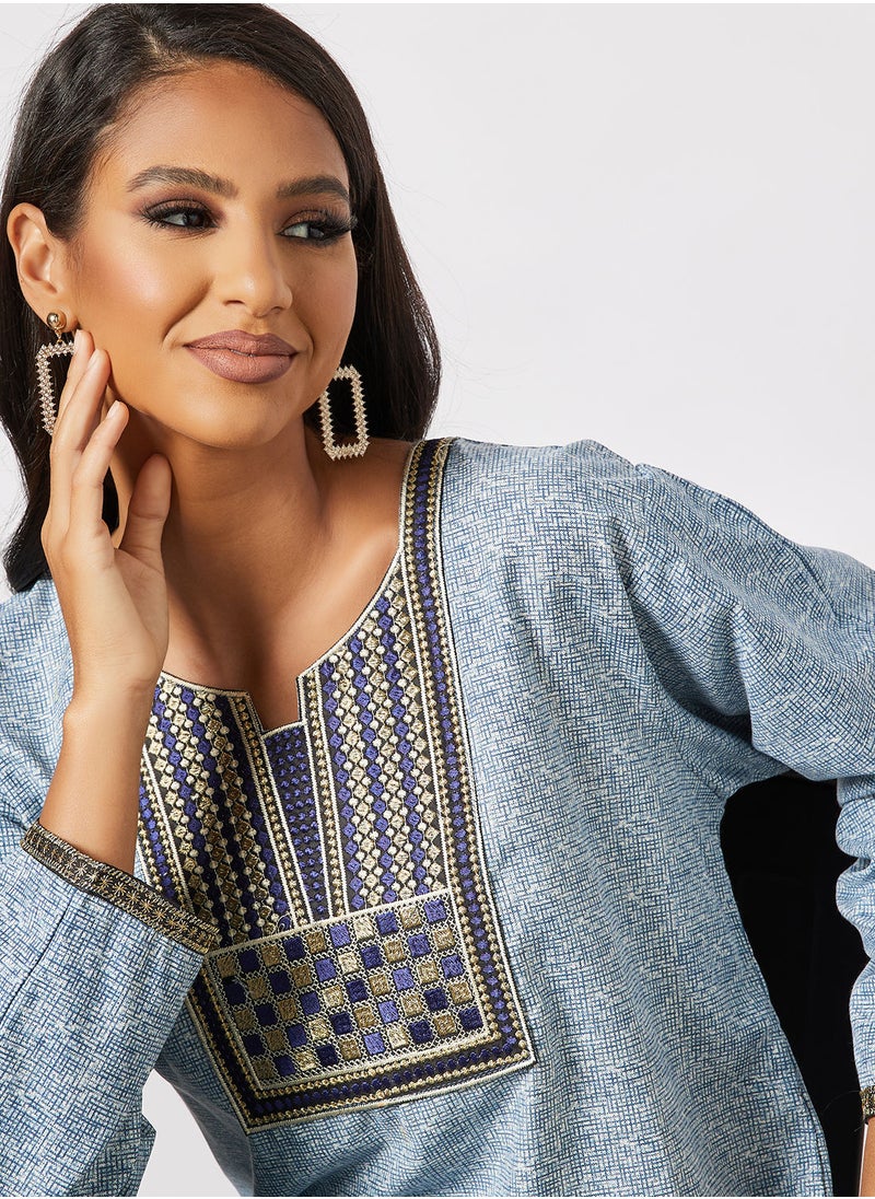HANA & SARA - All-Over Printed Long Sleeve Cotton Jalabiya - Image 1