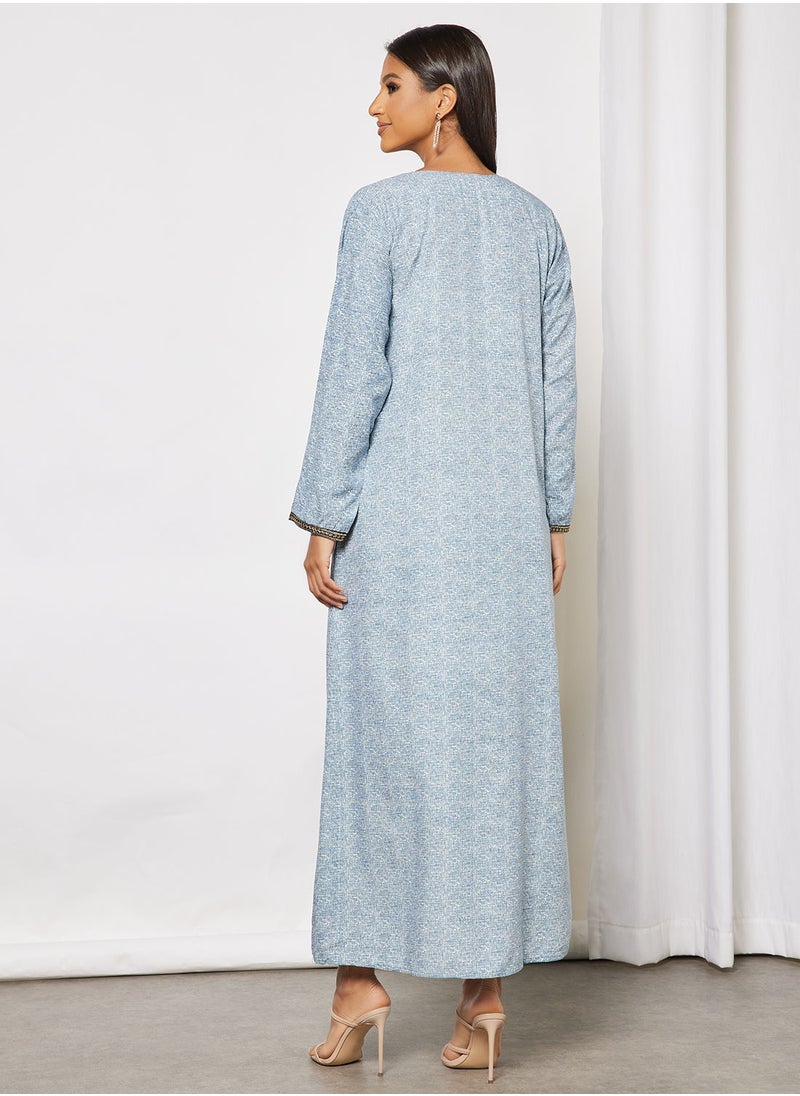 HANA & SARA - All-Over Printed Long Sleeve Cotton Jalabiya - Image 1