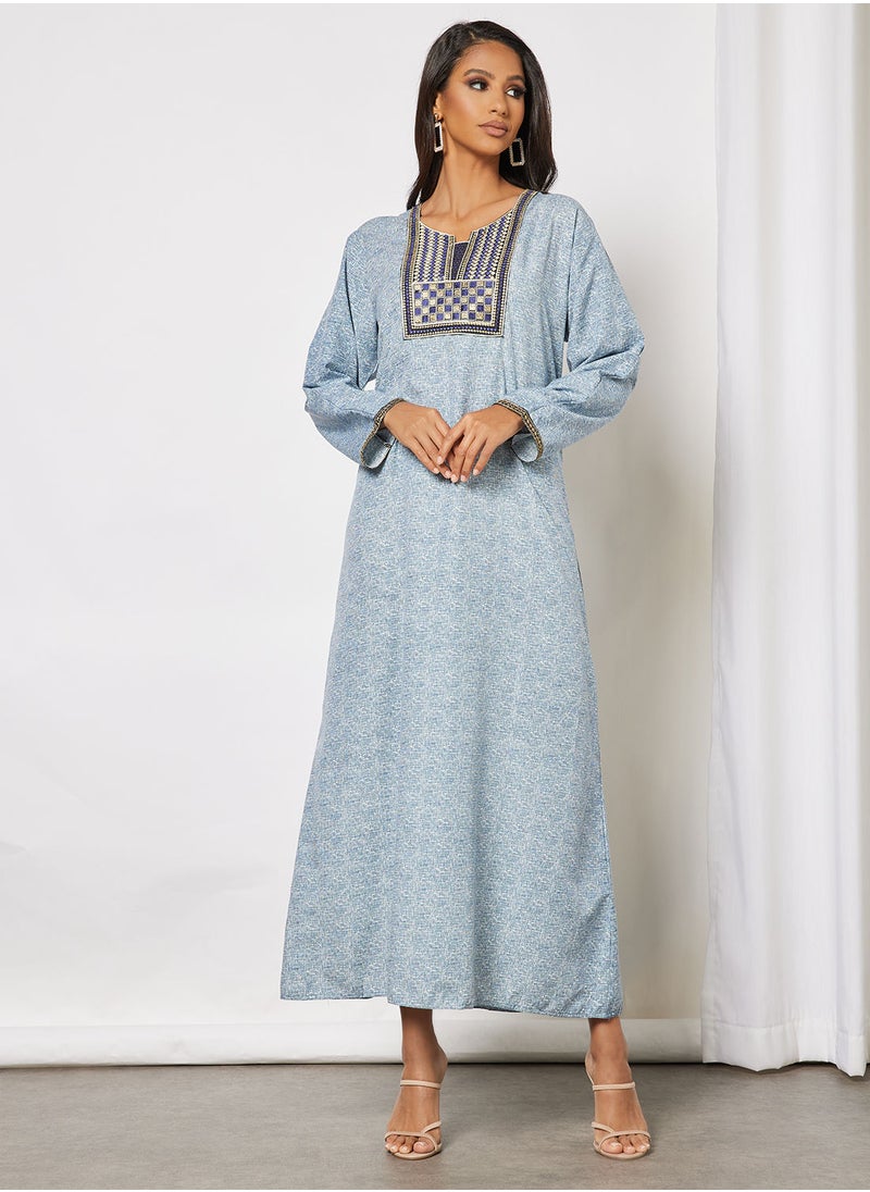 HANA & SARA - All-Over Printed Long Sleeve Cotton Jalabiya - Image 1