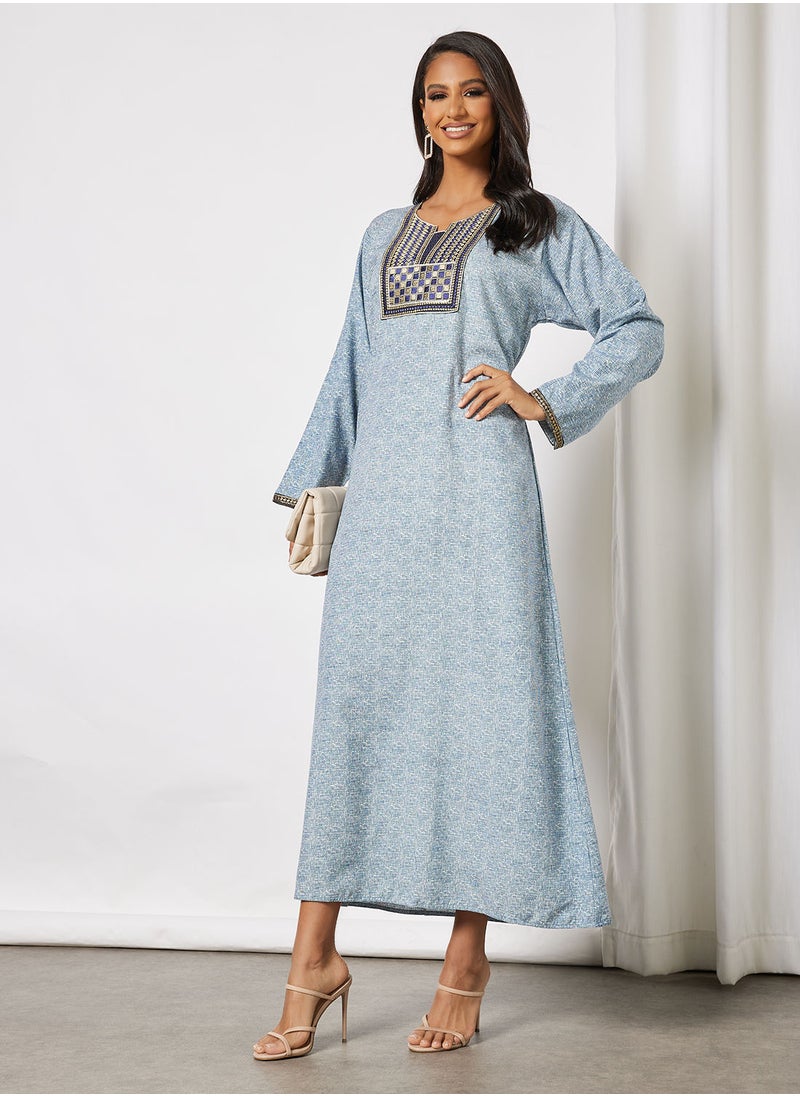 HANA & SARA - All-Over Printed Long Sleeve Cotton Jalabiya - Image 1