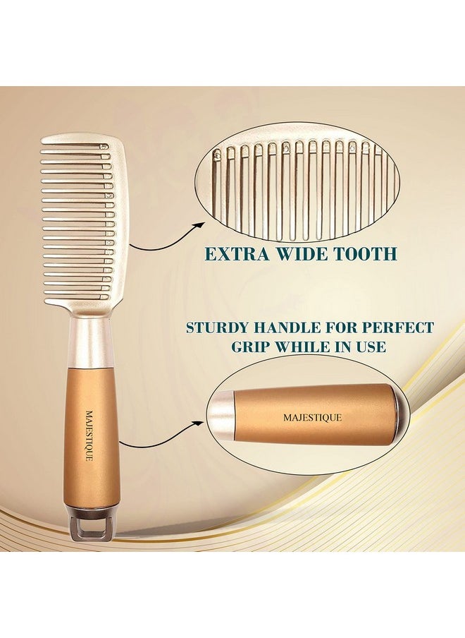 MAJESTIQUE Wide Tooth Comb Detangler | Premium Golden Series 8 Inch - Big Comb And Heat Resistant Kanga- Comb For All Hair Types | Fine And Curly Hair For Men And Women  - Image 1