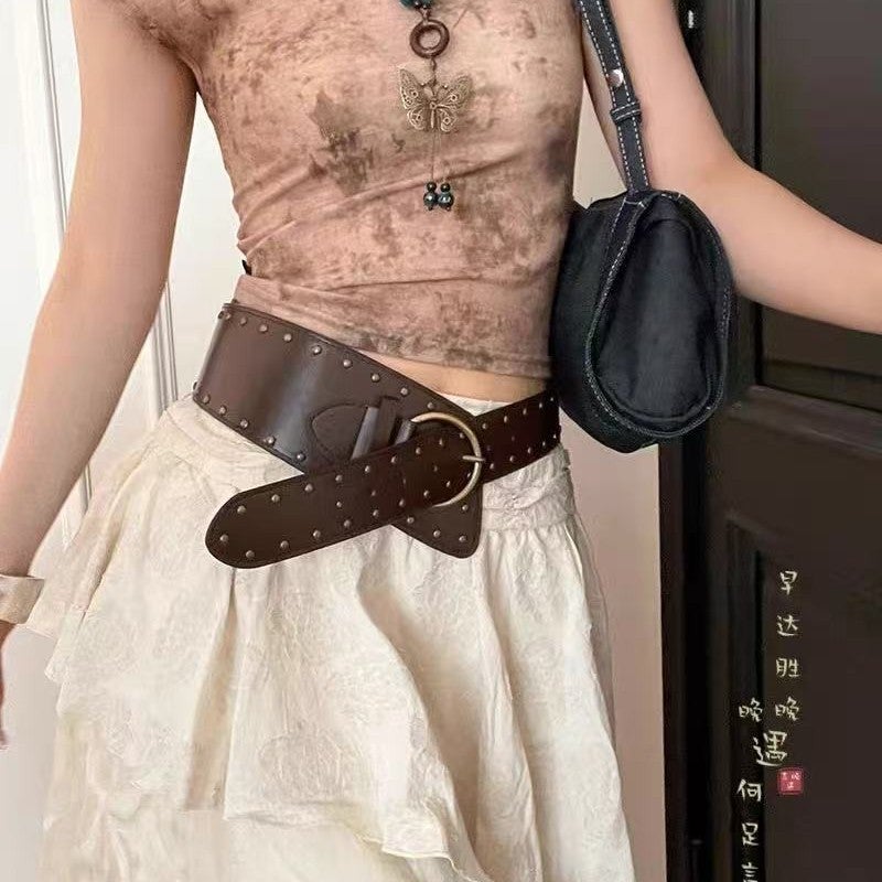 Women's PU Leather Rivet Wide Belt - Image 2