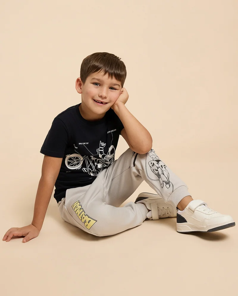 R&B Printed T-Shirt with Crew Neck and Short Sleeves
