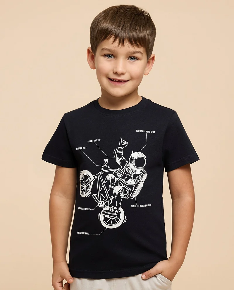 R&B Printed T-Shirt with Crew Neck and Short Sleeves