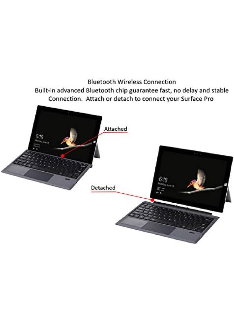 Rock Pow - Arabic English Wireless Keyboard Type Cover Trackpad Mouse Replacement for Microsoft Surface Pro 7 Pro 6 Pro 5 Pro 4 Pro 3 Bluetooth Keyboard Ultra-Slim Rechargeable Battery Multi-Touch - Image 1