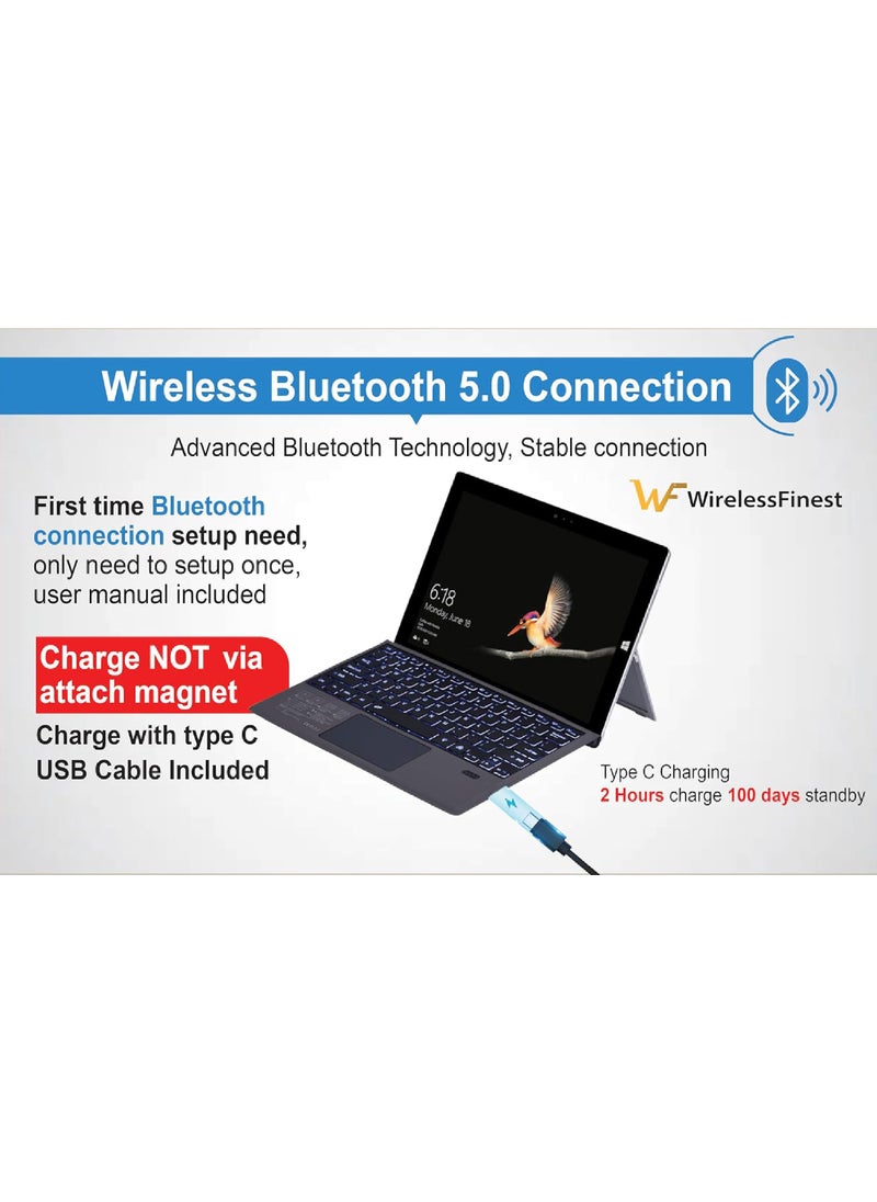 Rock Pow - Arabic English Wireless Keyboard Type Cover Trackpad Mouse Replacement for Microsoft Surface Pro 7 Pro 6 Pro 5 Pro 4 Pro 3 Bluetooth Keyboard Ultra-Slim Rechargeable Battery Multi-Touch - Image 1