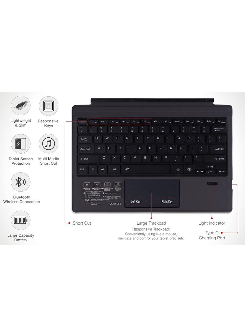 Rock Pow - Arabic English Wireless Keyboard Type Cover Trackpad Mouse Replacement for Microsoft Surface Pro 7 Pro 6 Pro 5 Pro 4 Pro 3 Bluetooth Keyboard Ultra-Slim Rechargeable Battery Multi-Touch - Image 1