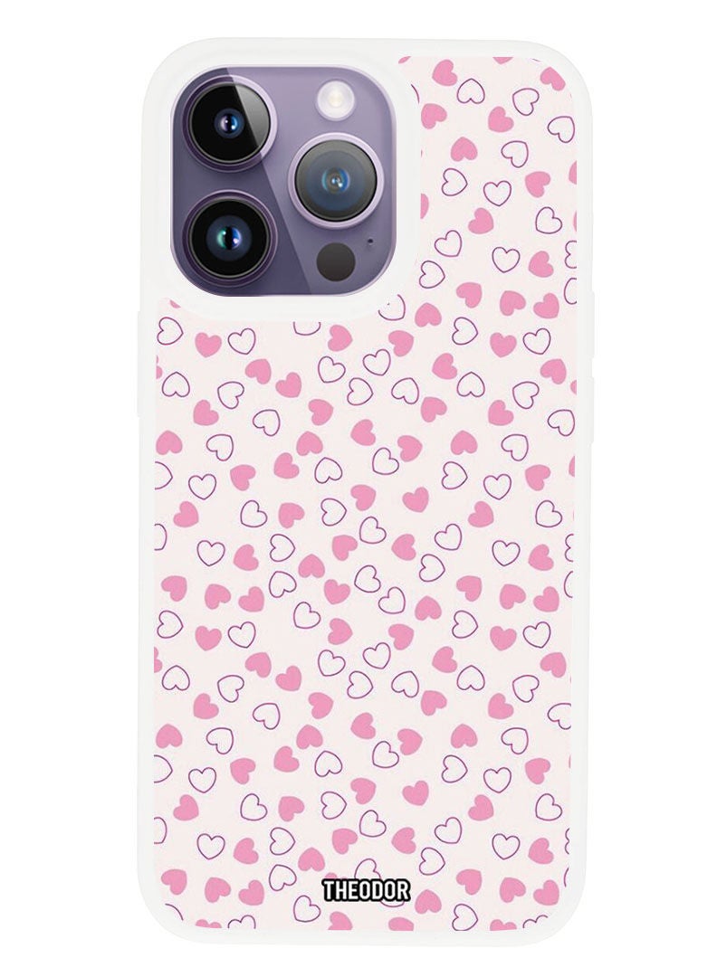Theodor Protective Case Anti Scratch Shock Proof Cover For APPLE IPHONE 14 PRO Small Hearts (White Bumper) - Image 1