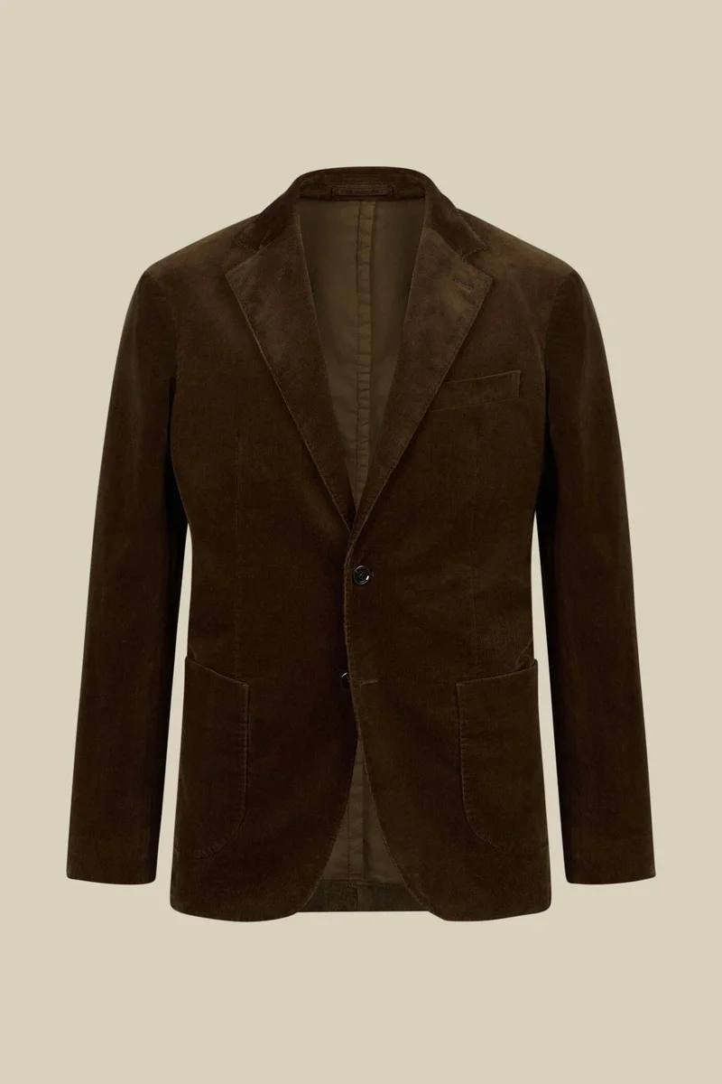 Men's single-breasted velvet jacket - Olive Green