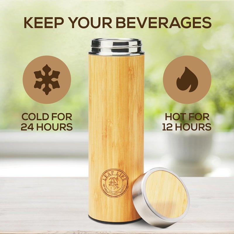 LeafLife Premium Bamboo Tea Bottle for Loose Tea - Tea Infuser Bottle - Tea Gifts - Insulated Water Bottle/Coffee Tumbler/Tea - Tea Gift Set, Tea Accessories - Tea Tumbler 17oz - Image 3