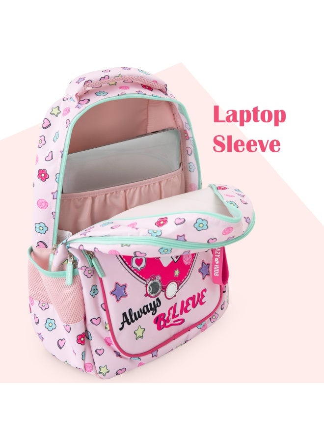 Eazy Kids 17” School Bag Set of 3 w/ 4-Wheel Trolley – Backpack, Lunch Bag & Pencil Case, Always Believe Pink - Image 5