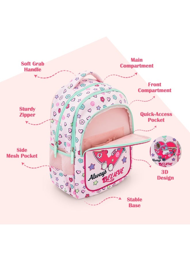 Eazy Kids 17” School Bag Set of 3 w/ 4-Wheel Trolley – Backpack, Lunch Bag & Pencil Case, Always Believe Pink - Image 4