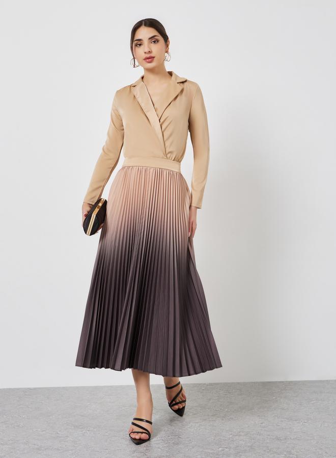 Styli Beige Ombre Pleated Blazer Maxi Dress - Image 1