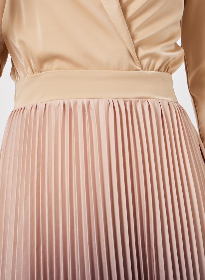 Styli Beige Ombre Pleated Blazer Maxi Dress - Image 4