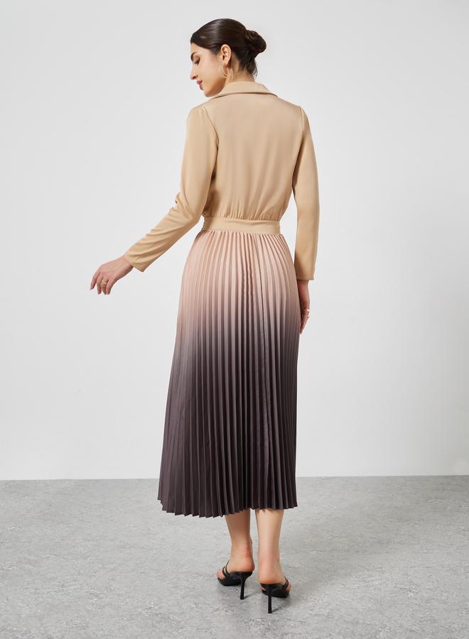 Styli Beige Ombre Pleated Blazer Maxi Dress - Image 5