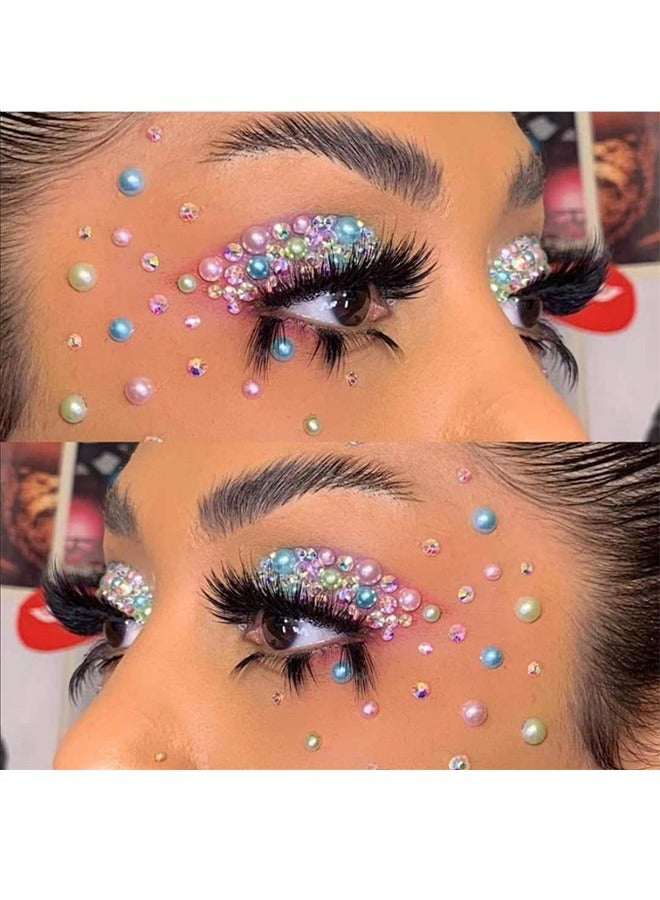 Single Adhesive DIY Eyebrow Stickers, Forehead Face Rhinestone Stickers, Adhesive Acrylic Stickers, Diamond Face Gems, Mermaid Face Jewelry Stickers, Face Rhinestone Gem Crystals Suitable For  Festival Music Carnival Party Makeup (3 sets) - Image 3